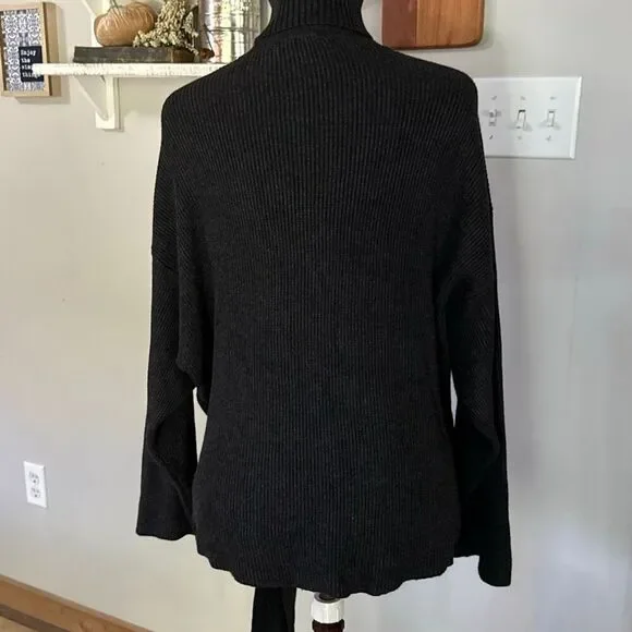 Zara knit ribbed turtleneck sweater womens size small tie waist modest minimalis - Picture 6 of 10